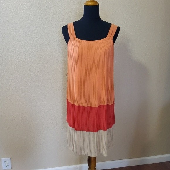 Dana Buchman Pleated Colorblock Sleeveless Dress Size 4 - Picture 2 of 9